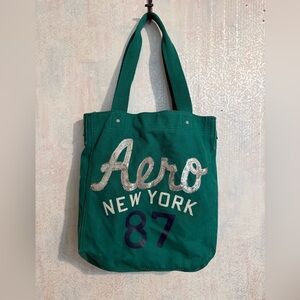 Aeropostale Vtg Sequined AERO Green Fabric Bag